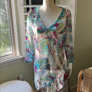 Tommy Bahama Multicolor Paisley V-Neck Tunic swimsuit cover up